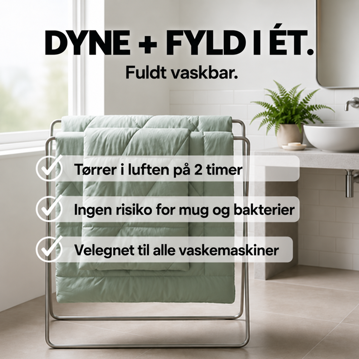 BlødSøvn® – den hurtigtørrende 2-i-1-dyne, der gør dynebetrækket overflødigt.