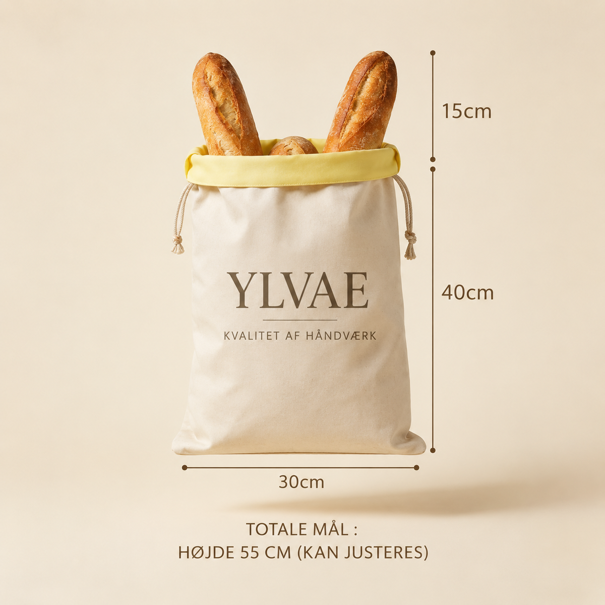 Brødpose i bivoks fra Ylvae – størrelse 30 × 40 cm